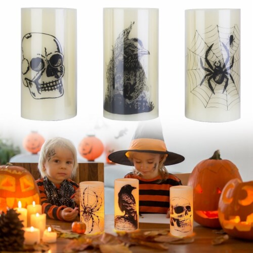 3 Pack Halloween Flameless Candle Lamp With Timer Setting Battery Operated Warm Orange Light 3 Pack Gerbes Super Markets