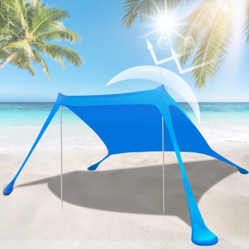Foldable Beach Canopy Tent Collapsible Shade Sail Sun Protection Windproof Shelter 4 Sandbag 1 unit QFC