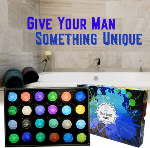 Bath Bomb Gift Sets for Men. 24 Therapeutic Aromatherapy XL Mens Bath Bombs Perspective: back