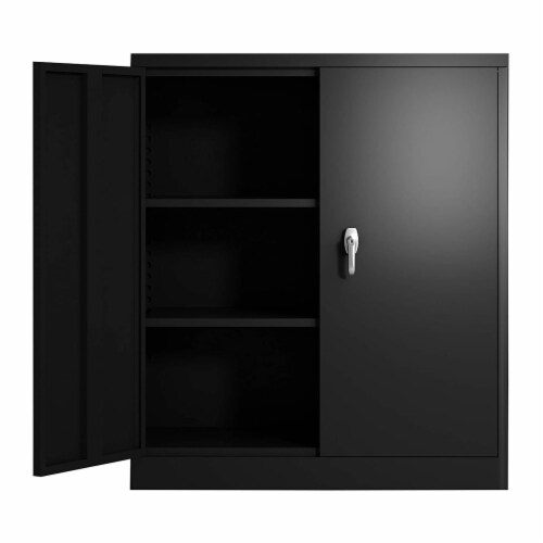 Aobabo 41.6 Inch Locking Metal Storage Cabinet with 2 Adjustable Shelves, Black Perspective: back
