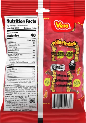 Vero® Rellerindos® Tamarind Candy with Chili Pepper Filling Perspective: back
