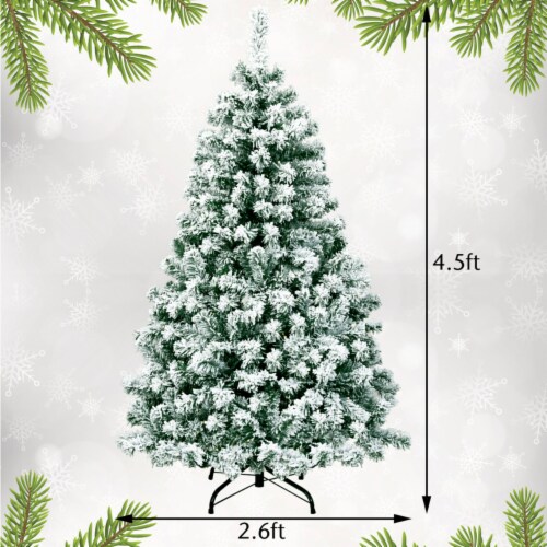 4.5ft Pre-lit Snow Flocked Christmas Tree Hinged Pine Tree Holiday Decoration Perspective: back