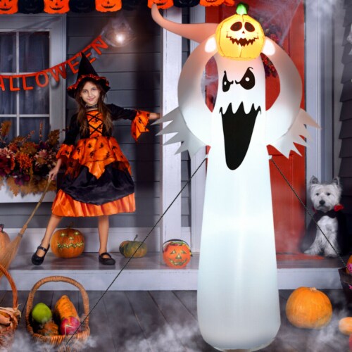 Gymax 6FT Halloween Inflatable Blow Up Ghost w/ Pumpkin LED Lights Yard Decoration Perspective: back