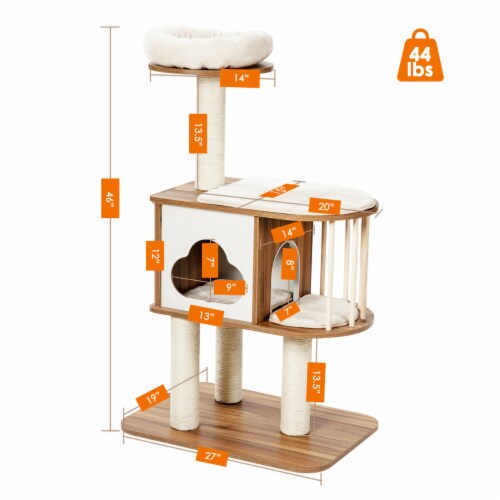 46'' Modern Wooden Cat Tree with Platform & Washable Cushions for Kittens & Cats Perspective: back