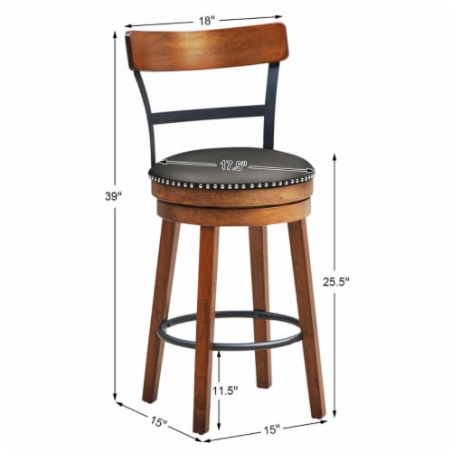Gymax 25.5'' BarStool Swivel Counter Height kitchen Dining Bar Chair w/Rubber Wood Legs Perspective: back