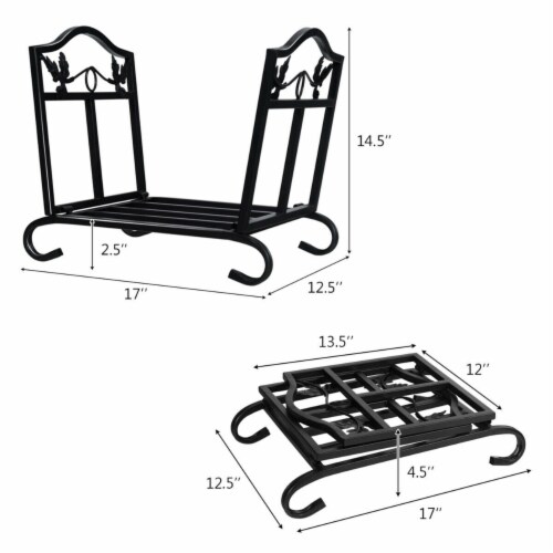 Gymax Foldable Firewood Log Rack Steel Wood Storage Holder for Fireplace Black Gymax Foldable Firewood Log Rack Steel Wood Storage Holder for Fireplace Black