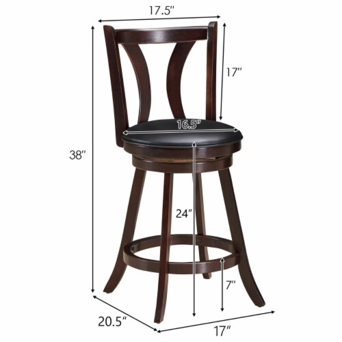 Gymax Set of 2 Swivel Bar stool 24'' Counter Height Leather Padded Dining Kitchen Chair Perspective: back