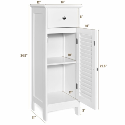 Bathroom Floor Storage Cabinet Side Wooden Organizer w/ Drawer & Shutter Door Perspective: back
