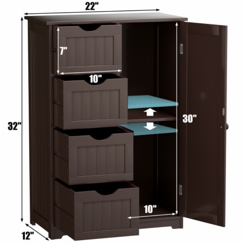 Wooden 4 Drawer Free Standing Bathroom Floor Cabinet Adjustable Storage Cupboard Perspective: back
