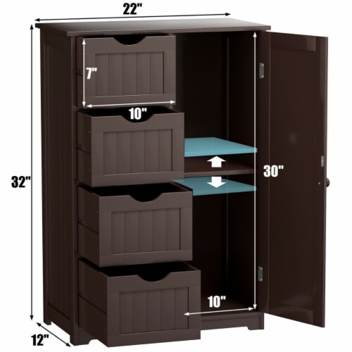 Wooden 4 Drawer Free Standing Bathroom Floor Cabinet Adjustable Storage Cupboard Perspective: back