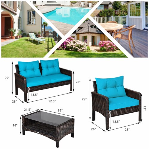4PCS Rattan Patio Furniture Conversation Set Cushioned Outdoor Furniture Set Perspective: back