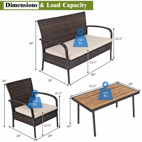 4PCS Rattan Patio Conversation Set Outdoor Furniture Set Cushioned Perspective: back