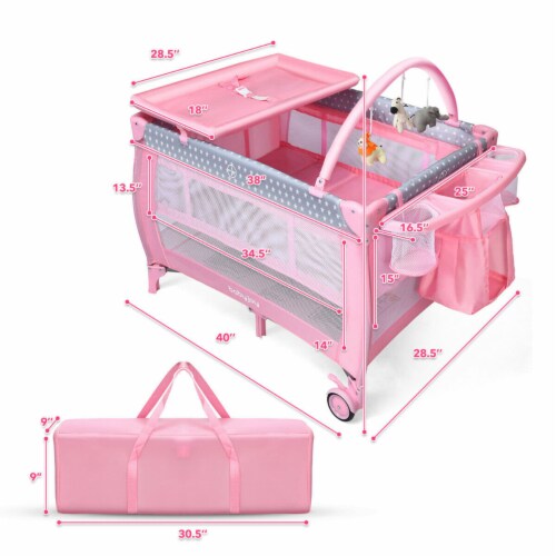 Portable Foldable Baby Playard Playpen Nursery Center w Changing Station Pink 1 unit Harris Teeter