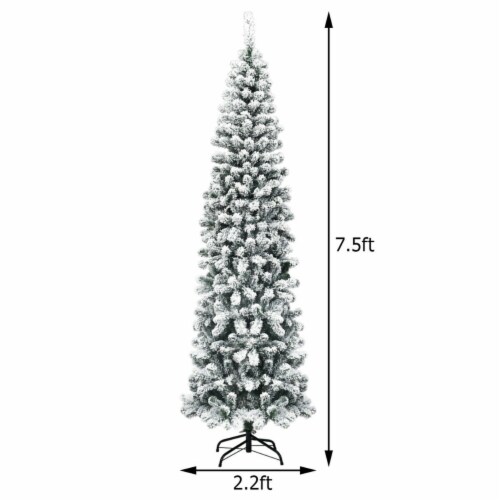 7.5ft Pre-lit Pencil Snow Flocked Pencil Christmas Tree Holiday ...