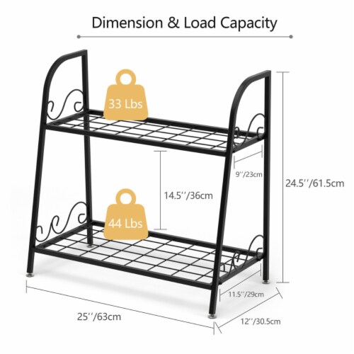 Gymax 2-tier Metal Plant Stand Shelf Flower Pot Holder Display Rack Shoe Organizer Perspective: back