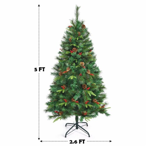 Gymax 5 ft Pre-lit Hinged Christmas Tree Holiday Decor w/ LED Lights Metal Stand Perspective: back
