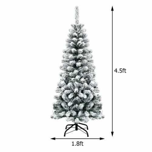 4.5ft Pre-lit Pencil Snow Flocked Pencil Christmas Tree Holiday Decoration Perspective: back