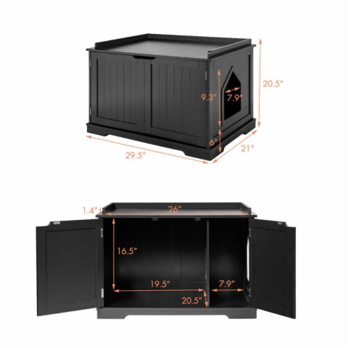 Gymax Cat Litter Box Wooden Enclosure Pet House Sidetable Washroom Storage Bench Black Perspective: back
