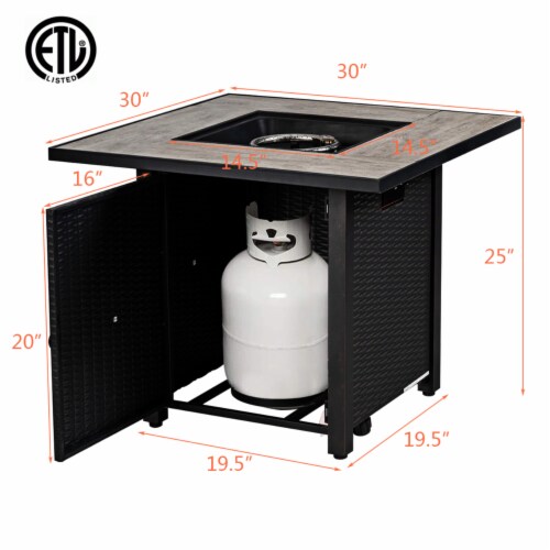 Gymax 30'' Gas Fire Table 50,000 BTU Square Propane Fire Pit Table Patio Yard Perspective: back