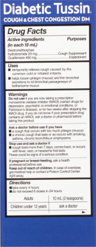 Diabetic Tussin Maximum Strength Cough Suppressant & Expectorant Liquid Perspective: back