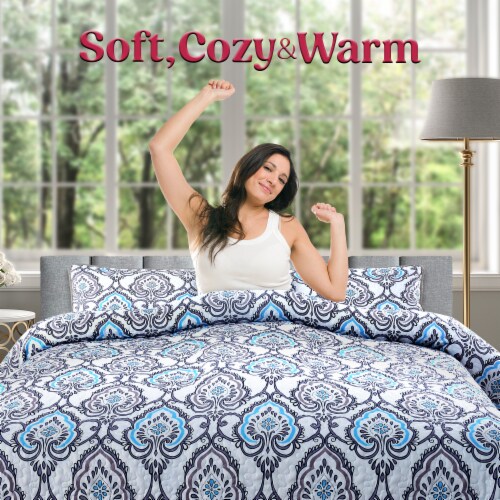 Lux Decor Collection Microfiber Down Alternative 3Pcs Quilt Set (Twin-Dark Grey Azita) Perspective: back