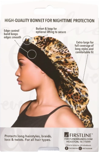 Evolve Firstline® Satin Wide Edge Braid Bonnet - Leopard Perspective: back