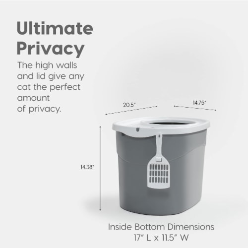 IRIS USA Top Entry Cat Litter Box with Scoop Gray White 1 Unit Foods Co