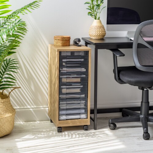 IRIS USA Wooden Multifunctional Storage, Office Supply Drawers Cart, Ash Brown Perspective: back