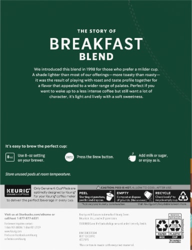 Starbucks Breakfast Blend K-Cups 22/Box 9736 Perspective: back