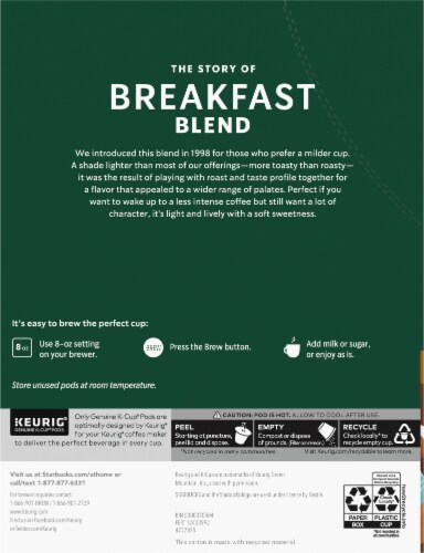 Starbucks Breakfast Blend K-Cups 22/Box 9736 Perspective: back