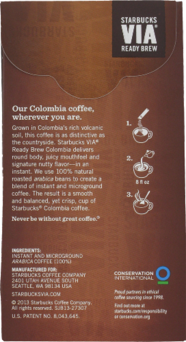 Starbucks VIA Columbia Coffee Single-Serve Packets Perspective: back