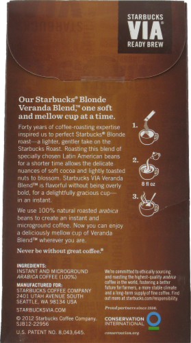 Starbucks Via Veranda Blonde Roast Single-Serve Packets Perspective: back