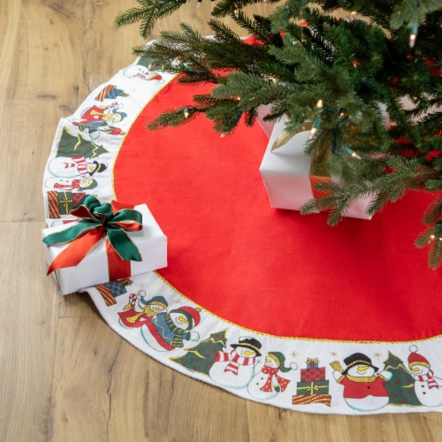 Northlight 48 Red and White Jolly Snowman Christmas Tree Skirt Perspective: back