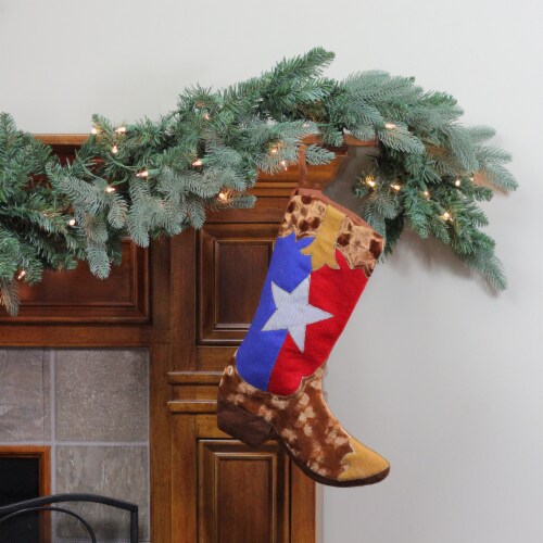Northlight 18.5  Brown and Red Shadow Texas Flag Cowboy Boot Christmas Stocking Perspective: back