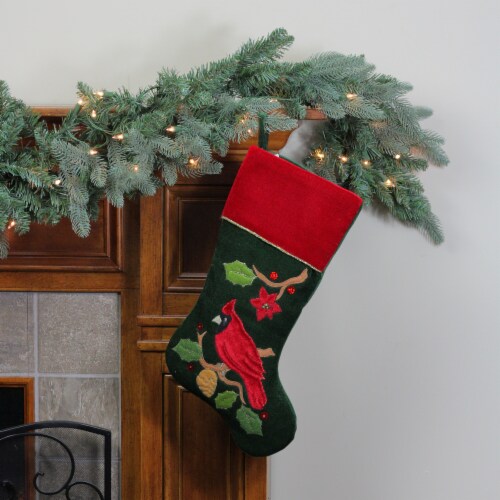 Northlight 20.5 Red and Green Cardinal Embroidered Christmas Stocking Perspective: back