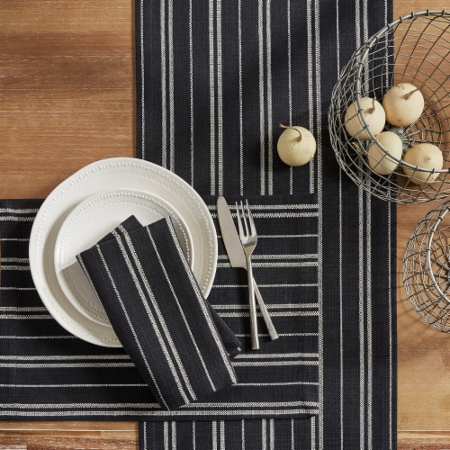 Split P Railroad Stripe Woven Black Table Runner 15 x 72 Perspective: back