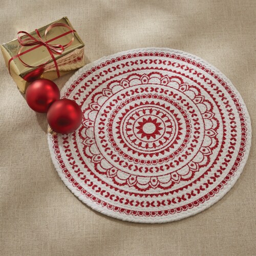 Split P Medallion Round Printed Placemat Set - Red Perspective: back