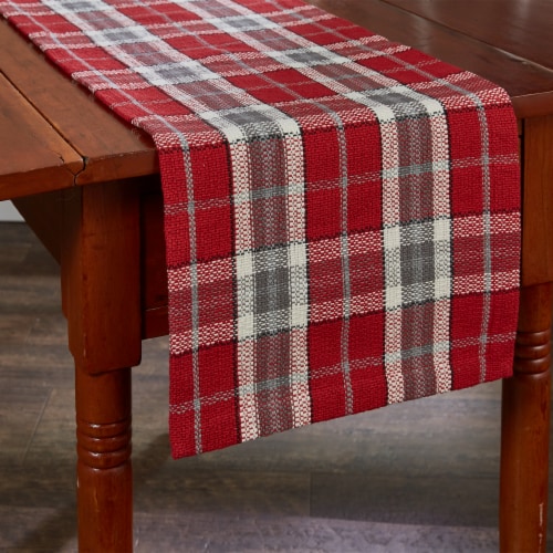 Park Designs Sketchbook Snowman Plaid Table Runner - 54 L - Red Perspective: back
