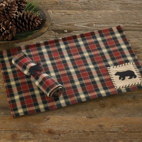 Park Designs Concord Black Bear Placemat Set - Red Perspective: back
