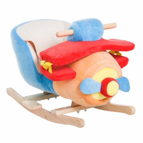 Kid's Rocking Horse Plane Seat Riding Plush Cartoon Chair w/ Seat Belt & Songs Perspective: back