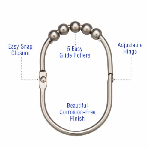 2LB Depot Wide Shower Curtain Rings/Hooks Set, Brushed Nickel Finish, Set of 12 Perspective: back
