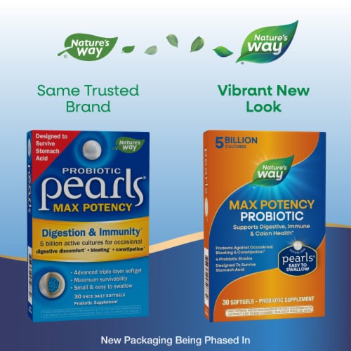Nature's Way Max Potency Probiotic Pearls No Refrigeration Required Softgels 5 Billion Live Cultures Perspective: back