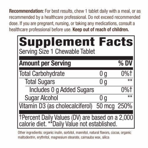 Enzymatic Therapy Vitamin D3 Chocolate Chewable Tablets Perspective: back