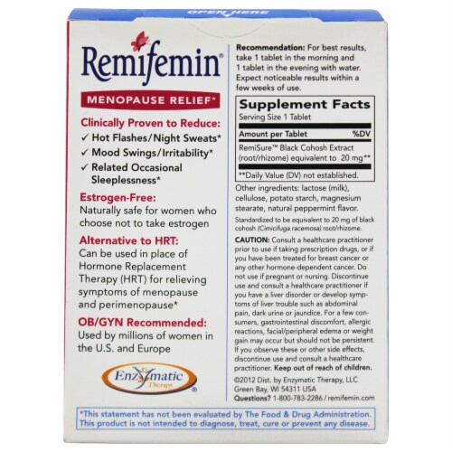 Enzymatic Therapy Remifemin® Menopausal Herb Dietary Supplement Tablets Perspective: back