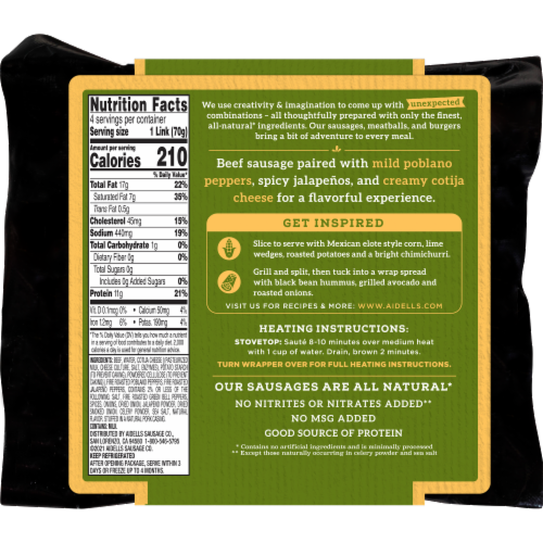 Aidells® Cojita Cheese & Fire-Roasted Poblano Smoked Beef Sausage Links Perspective: back