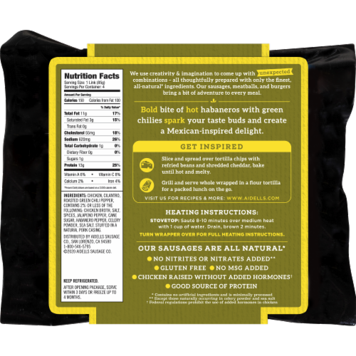 Aidells® Gluten Free Habanero & Green Chile Smoked Chicken Sausage Perspective: back