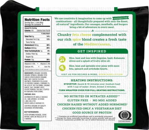 Aidells® Organic Spinach & Feta Smoked Chicken Sausage, 4 ct / 12 oz