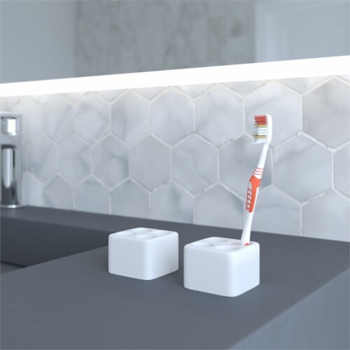 Fancy Bath Outlet Diatomite Quick-Dry Stone Toothbrush Holder in White Perspective: back