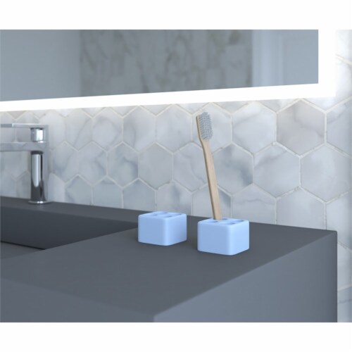 Fancy Bath Outlet Diatomite Quick-Dry Stone Toothbrush Holder in Blue Perspective: back