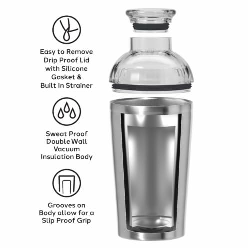 Oggiᵀᴹ Groove Double Walled Stainless Steel Cocktail Shaker With Lid Perspective: back